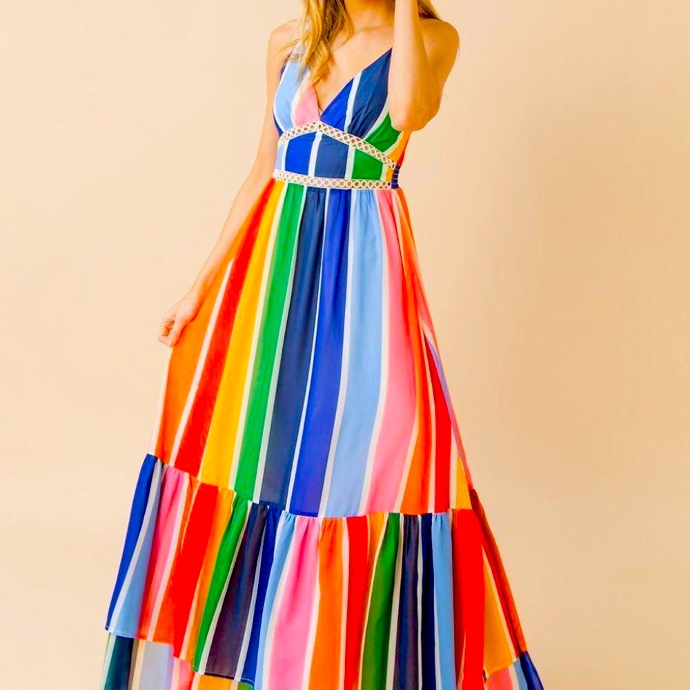 A. Calin Women Multicolor Rainbow Boho Maxi Dress Size M